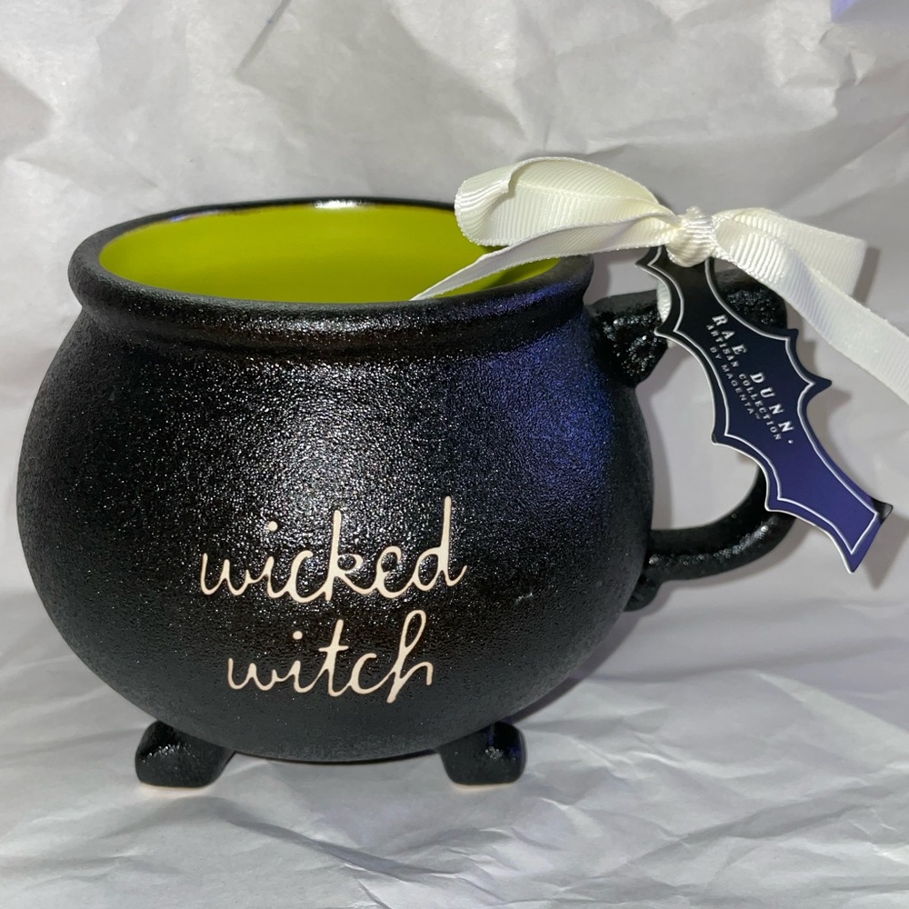 Rae Dunn Black Cauldron Mug with Green Interior